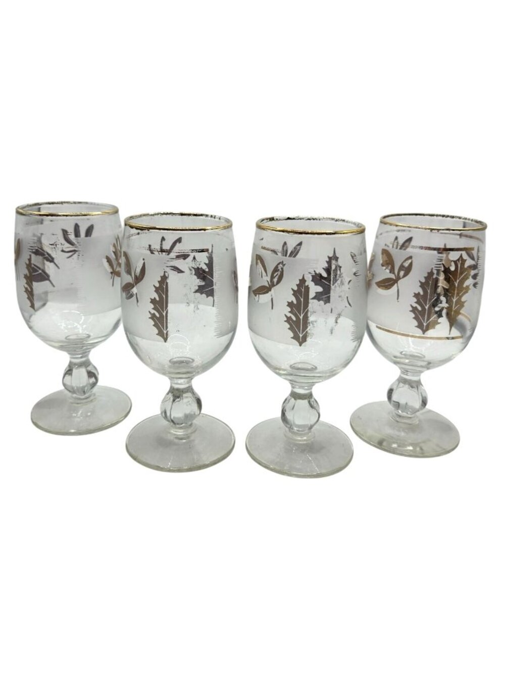 Vtg Libbey Golden Foliage Leaf Stemmed Wine Glasses Set of 4 *Fair*